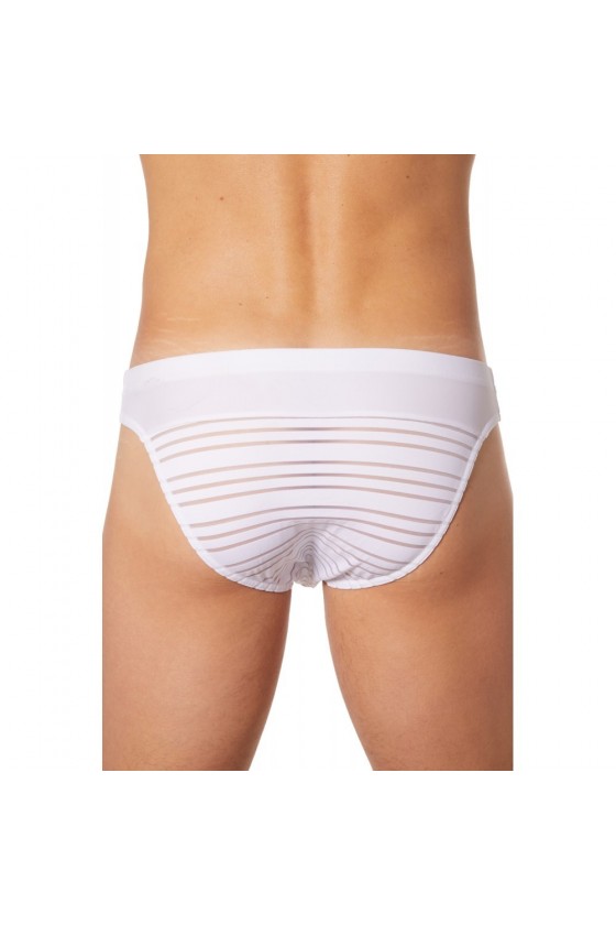 Slip-brief blanc rayé opaque et transparent pour homme - Ajoutez une touche de sensualité à votre garde-robe de lingerie coquine