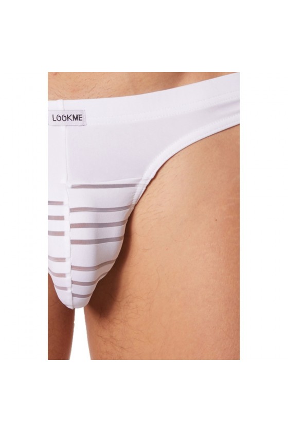 Slip-brief blanc rayé opaque et transparent pour homme - Ajoutez une touche de sensualité à votre garde-robe de lingerie coquine