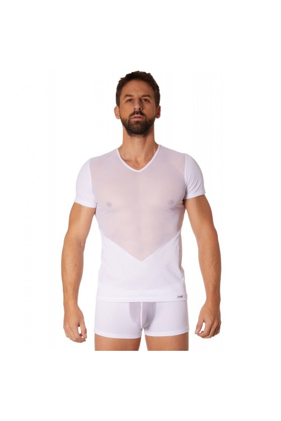 T-shirt blanc finement ajouré et transparence