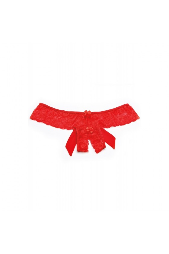 Tanga string rouge en dentelle avec noeud arrière