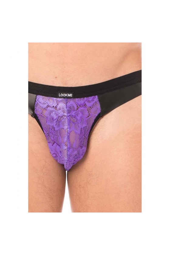 Jock violet en dentelle et simili-cuir pour homme - Lingerie sexy et confortable