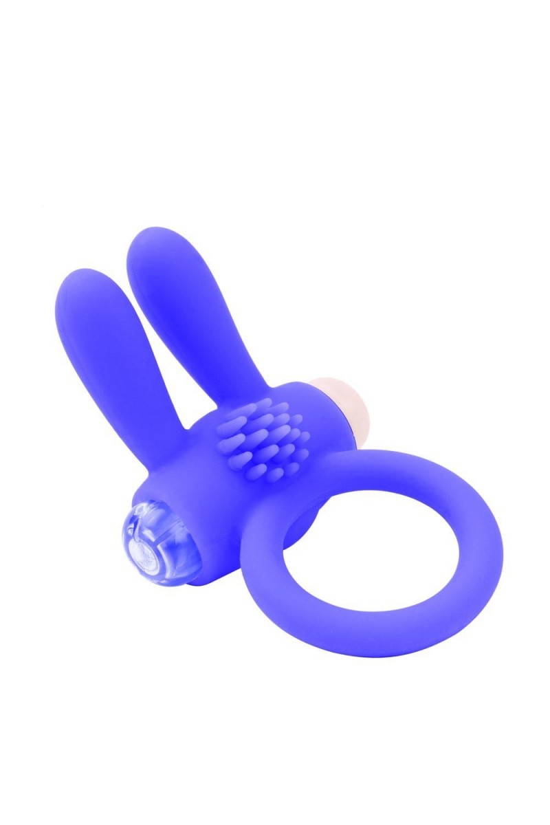 Anneau vibrant silicone bleu avec oreilles de lapin - COR-003BLU