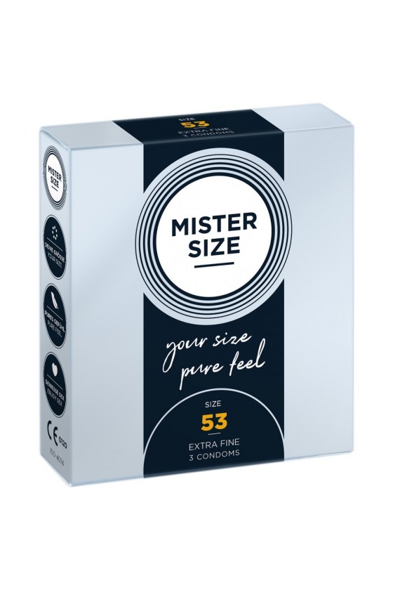 Boite test de 3 préservatifs latex avec réservoir, 7 tailles disponibles Mister Size - MS03