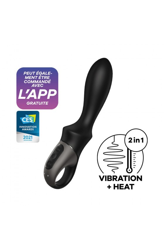 Vibromasseur Noir USB Chauffant et Connecté Heat Climax Satisfyer - Des Plaisirs Intenses et Personnalisés !