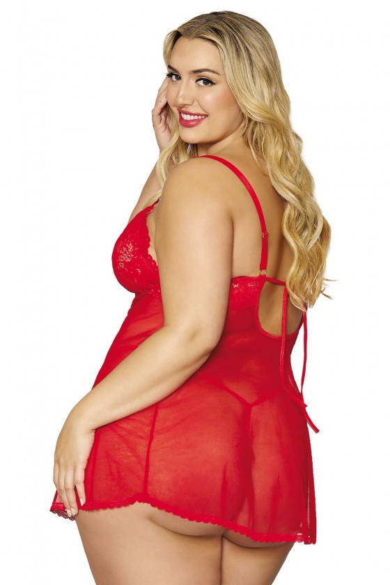 Nuisette et string rouge grande taille - DG12701XRED