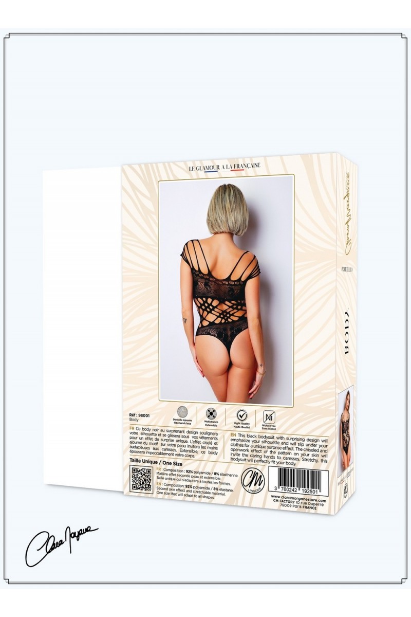 Body noire en résille et lanières - Le Numéro 1 - Collection Body - CM98001