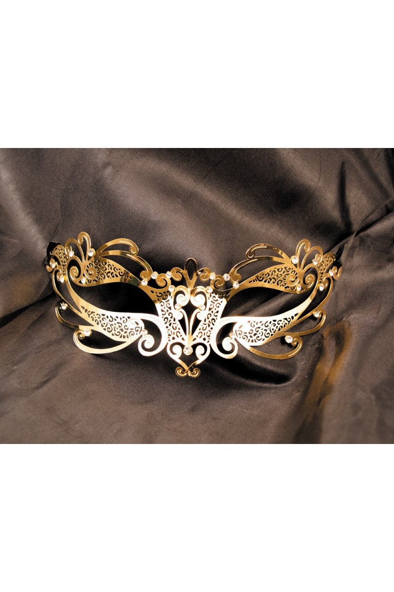 Masque vénitien Gaia rigide doré avec strass - HMJ-061B