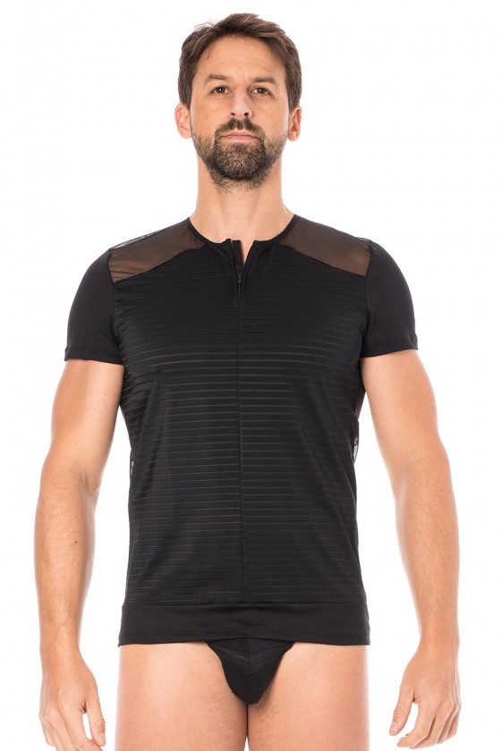 T-shirt noir rayé opaque et transparent - LM2906-81BLK
